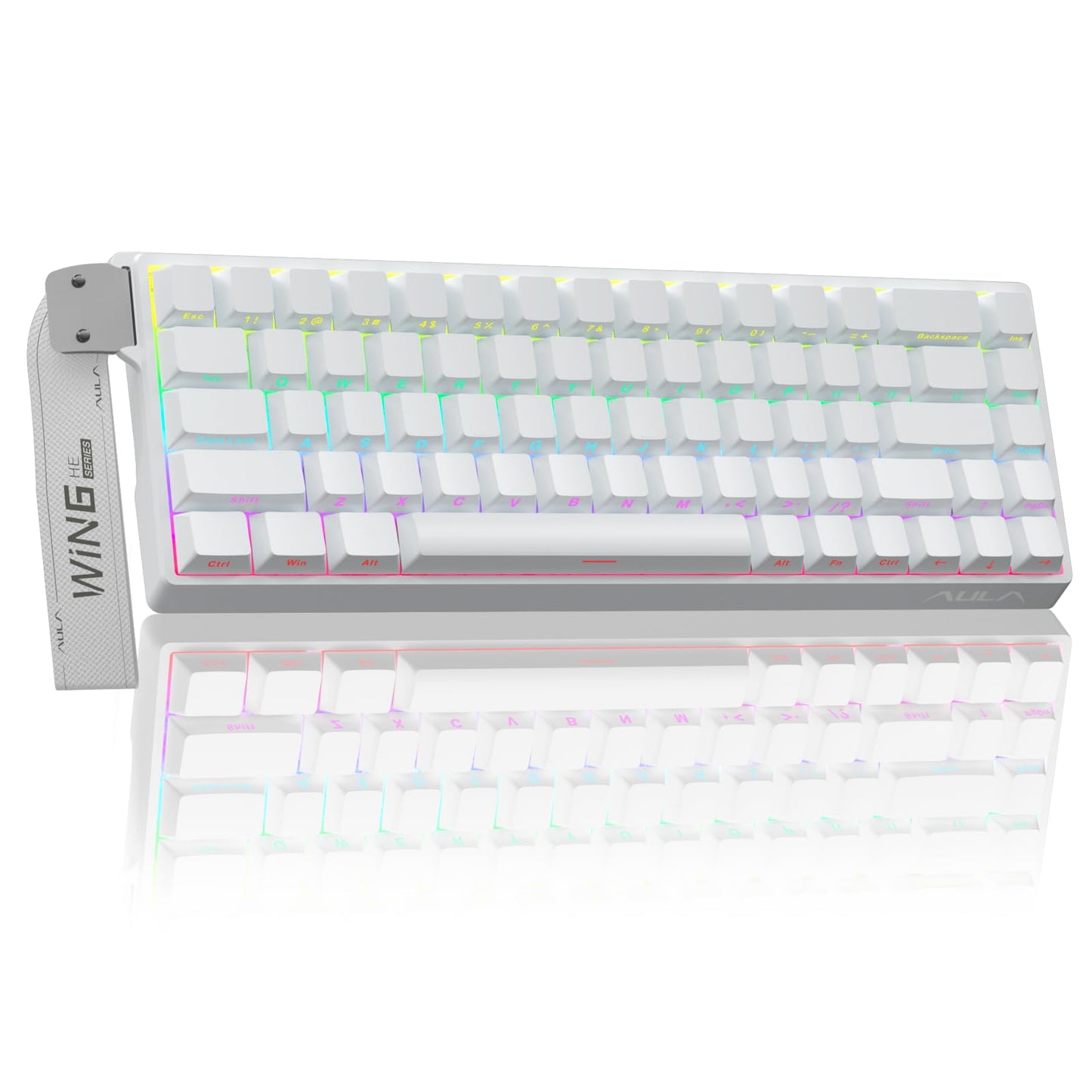 AULA WIN68 HE Mechanical Gaming Keyboard 60% Hall Effect Magnetic Switch Fast Trigger Mode Adjustable Actuation 8000Hz Polling Rate RGB Backlit Wired White Keyboard for Laptop/PC Gamer