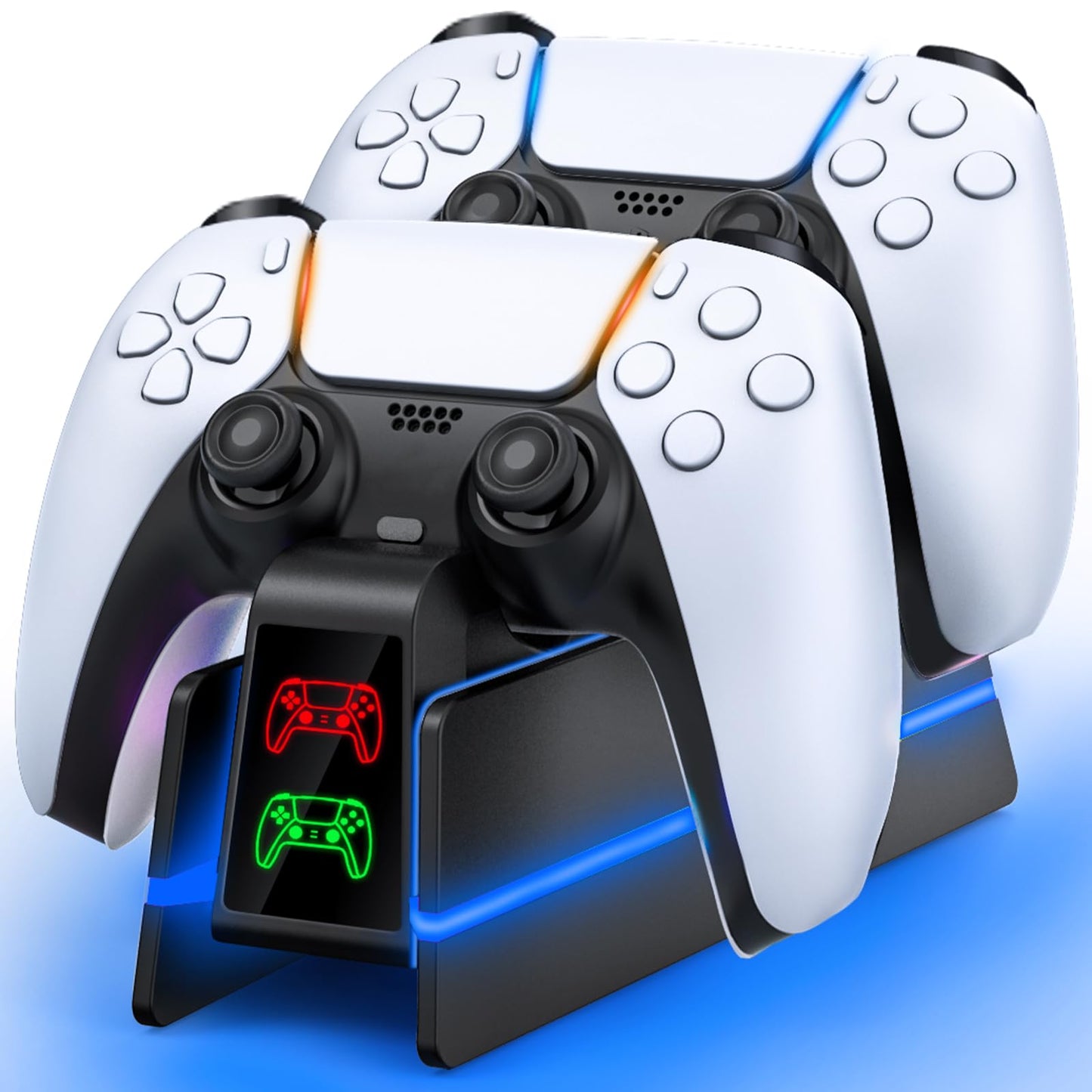 PS5-Controller-Charger-Station - Charging Station for PlayStation 5 Dualsense/Edge Controller with 9 Color Led Light Fast Charging Dock & Holder Stand for PS5/Slim/Pro Remote - Whole Black