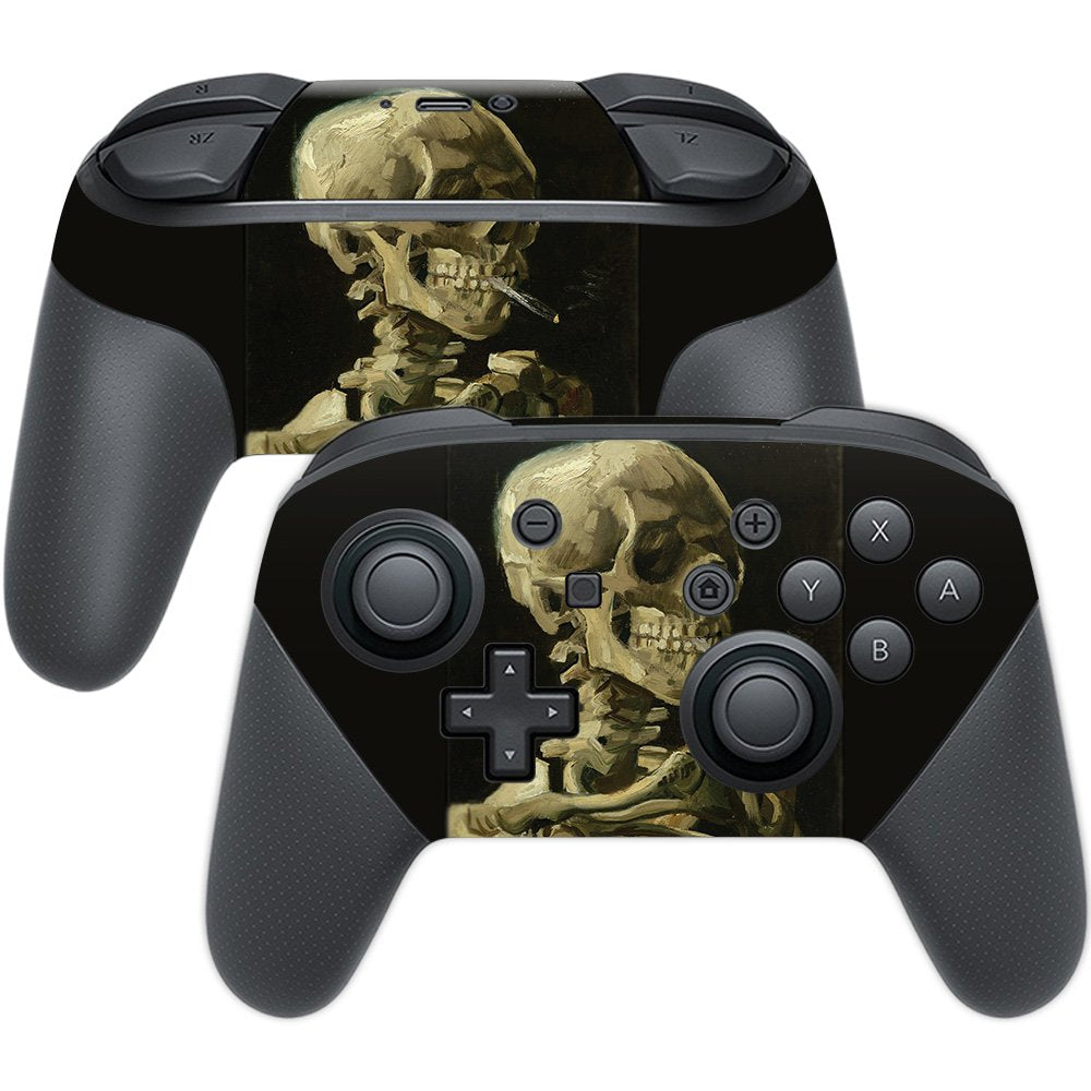 MightySkins Skin Compatible with Nintendo Switch Pro Controller - Skull with Cigarette | Protective Durable and Unique Vinyl wrap Cover | Easy to Apply Remove and Change Styles | Made in The USA