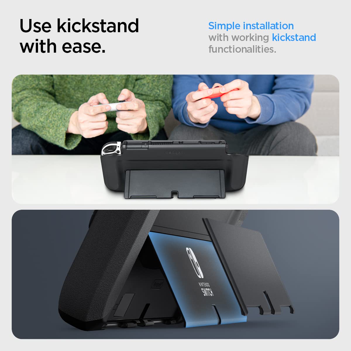 Spigen Thin Fit Case for Nintendo Switch OLED - Black, TPU, Dockable with Kickstand, Model ACS04239