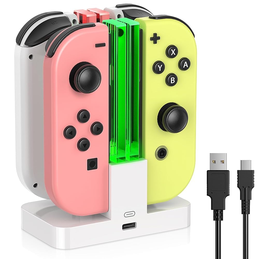 FastSnail Charging Dock for Nintendo Switch for Joy Con & OLED Model Controller with Lamppost LED Indication Pro Controllers Charger Stand Station Compatible with Joycons with Charging Cable White