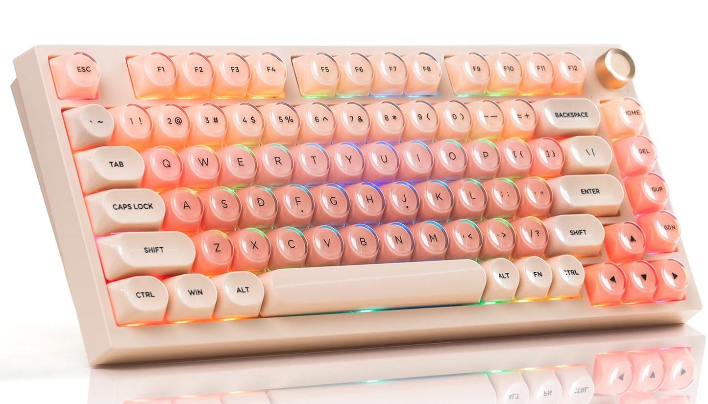 COSTOM WK75 75% Wireless Gaming Mechanical Keyboard BT5.0/2.4GHz/USB-C Hot Swappable Pre-lubed Custom Linear Switches Gasket Structure RGB Backlit Keyboard for PC/Laptop/Xbox/PS4/PS5 (Pink)