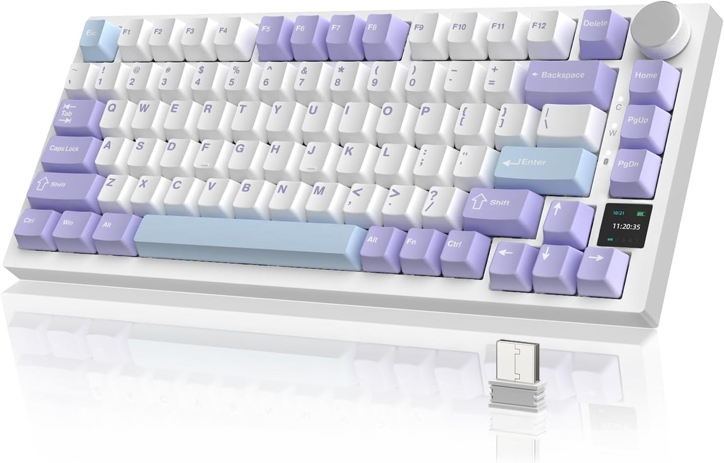 Attack Shark ajazz AK820 Pro Wireless Mechanical Gaming Keyboard Hot Swappable TFT Display & Knob RGB Backlit BT 5.1/2.4Ghz /Type-C Wired Gasket-Mounted Custom Keyboard for PC/Win(Purple/Fish Switch)