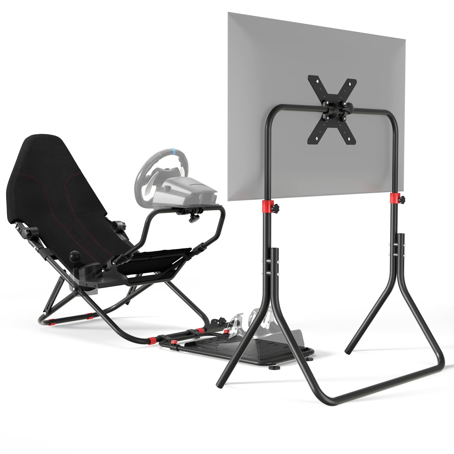 DIWANGUS Racing Simulator Cockpit with TV Stand, Foldable Racing Wheel Stand with TV Mount and Seat, Sim Racing Stand Compatible