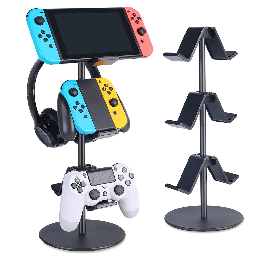 KELJUN Controller Stand 3 Tier Headphone Holder Multi Adjustable Game Controller Headset Hanger for All Universal Gaming PC Accessories Xbox PS4 PS5 Nintendo Switch(Smart Black)