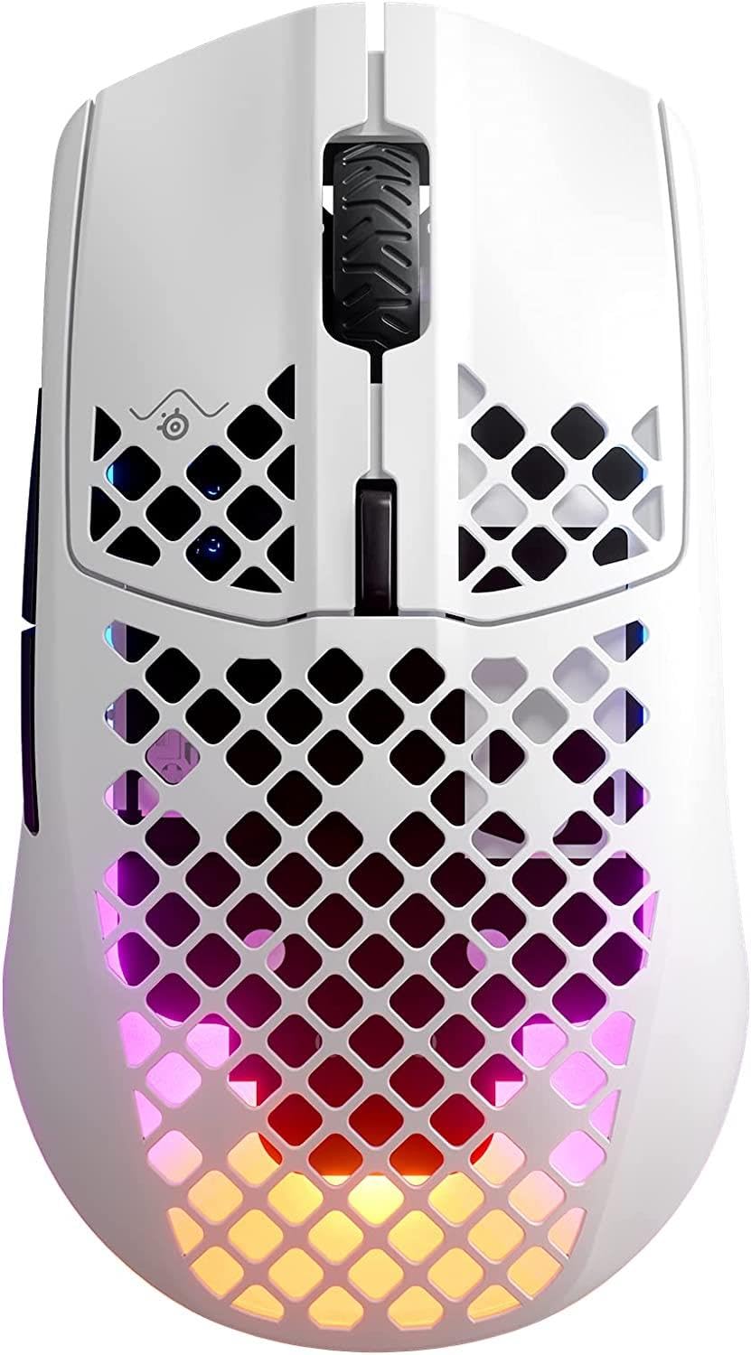 SteelSeries Aerox 3 Wireless - Holey RGB Gaming Mouse - Ultra-lightweight Water Resistant Design - 18K DPI TrueMove Air Optical Sensor -Snow
