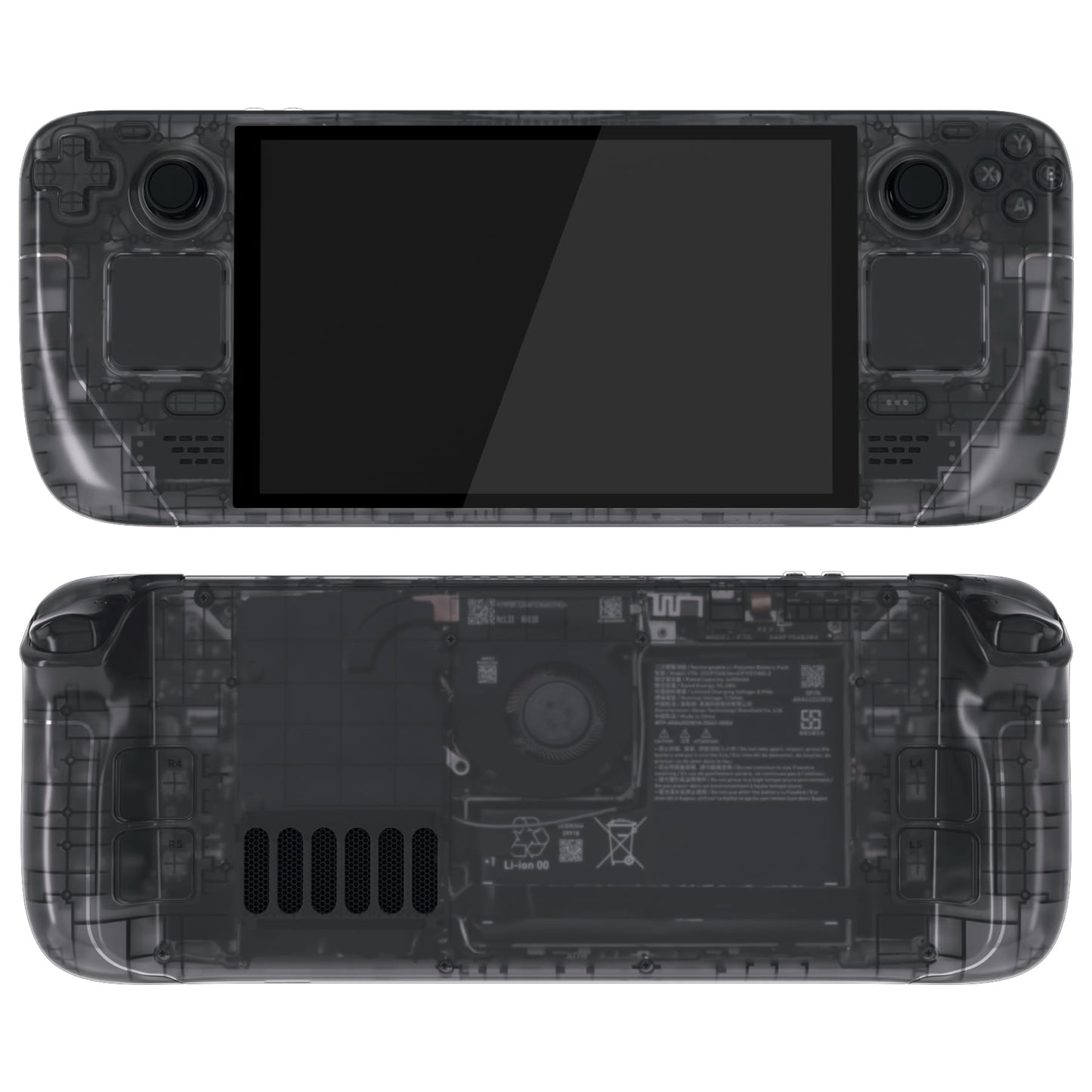 eXtremeRate Replacement Full Set Housing Shell with Buttons for Steam Deck OLED Handheld Console Custom DIY Clear Slate Black Faceplate Back Plate Trackpad Case for Steam Deck OLED Console