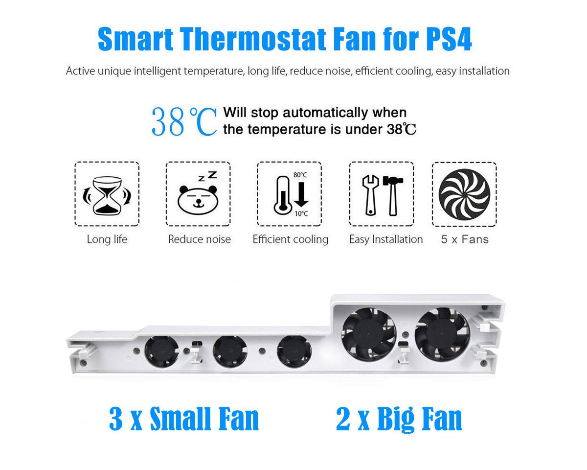 ElecGear Auto Cooling Fan for PS4 Pro - USB Cooler with Temperature Sensor, Model TP4-831W, White