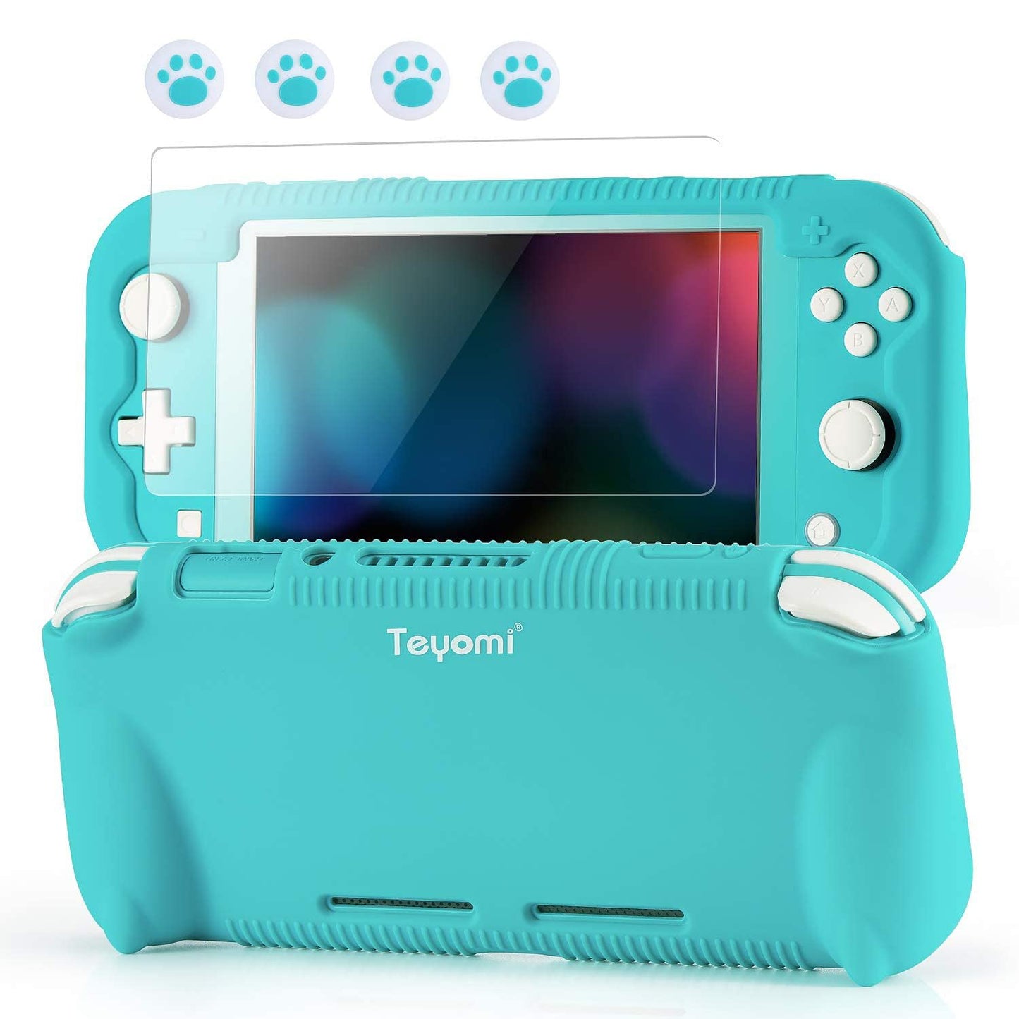 Teyomi Protective Case Compatible with Nintendo Switch Lite Silicone Protective Cover for Nintendo Switch Lite with Tempered Glass Screen Protector 4 Pcs Thumb Grips & 2 Game Cartridges(Light Blue)
