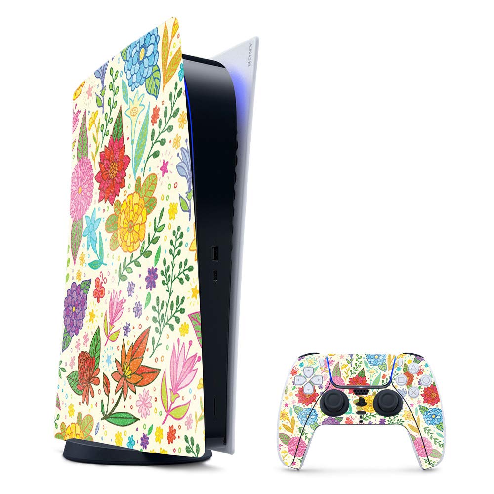 MightySkins Glossy Glitter Gaming Skin for PS5 / PlayStation 5 Digital Edition Bundle - Flower Garden | Durable High-Gloss Glitter Finish | Easy to Apply and Change Styles | Made in The USA