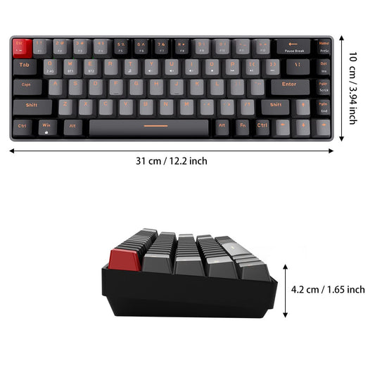 Qisan 60% Mechanical Gaming Keyboard - Dual Mode 2.4G/BT, Blue Switch, Black & Grey Combo Color, 68 Keys