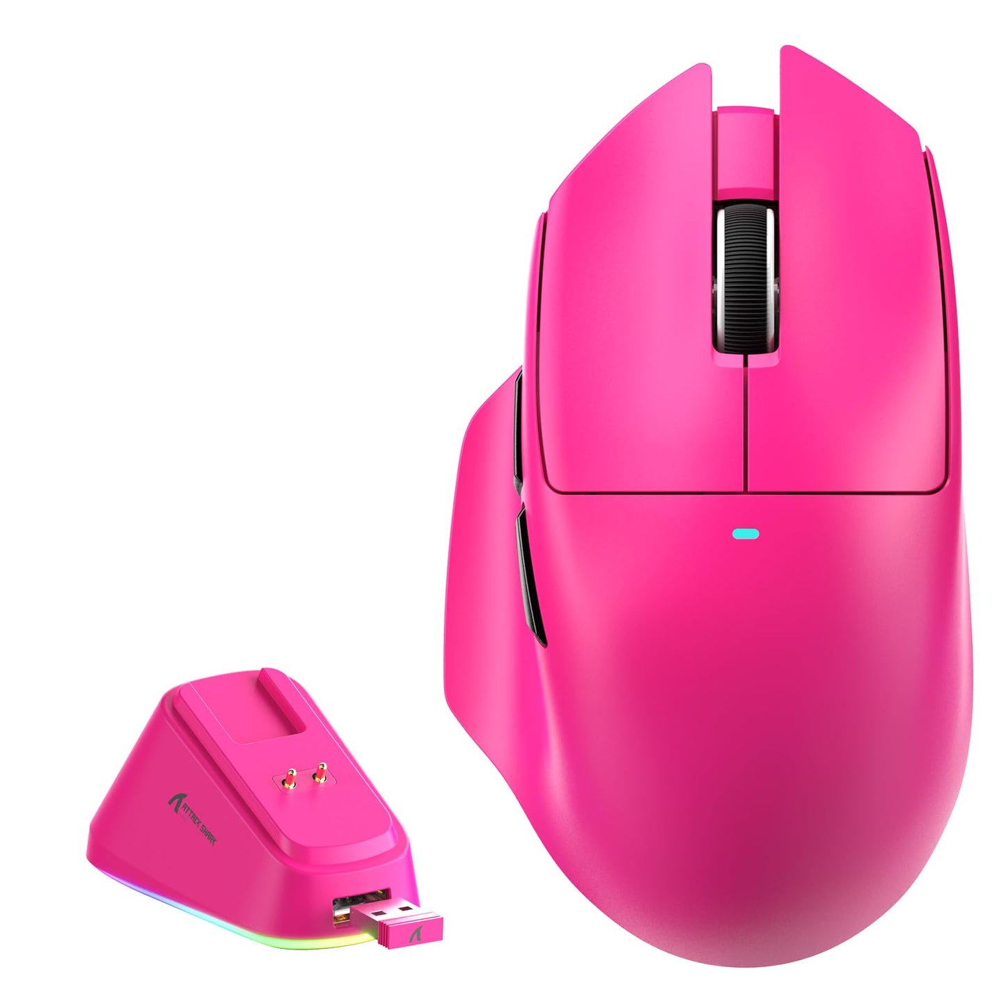 MAMBASNAKE?Attack Shark V6 65g Lightweight RGB Gaming Mouse with Magnetic Charging Dock BT/2.4G Wireless/Wired 1K Polling Rate 25K DPI Gaming Mice for PC/Mac/Laptop(Berry)