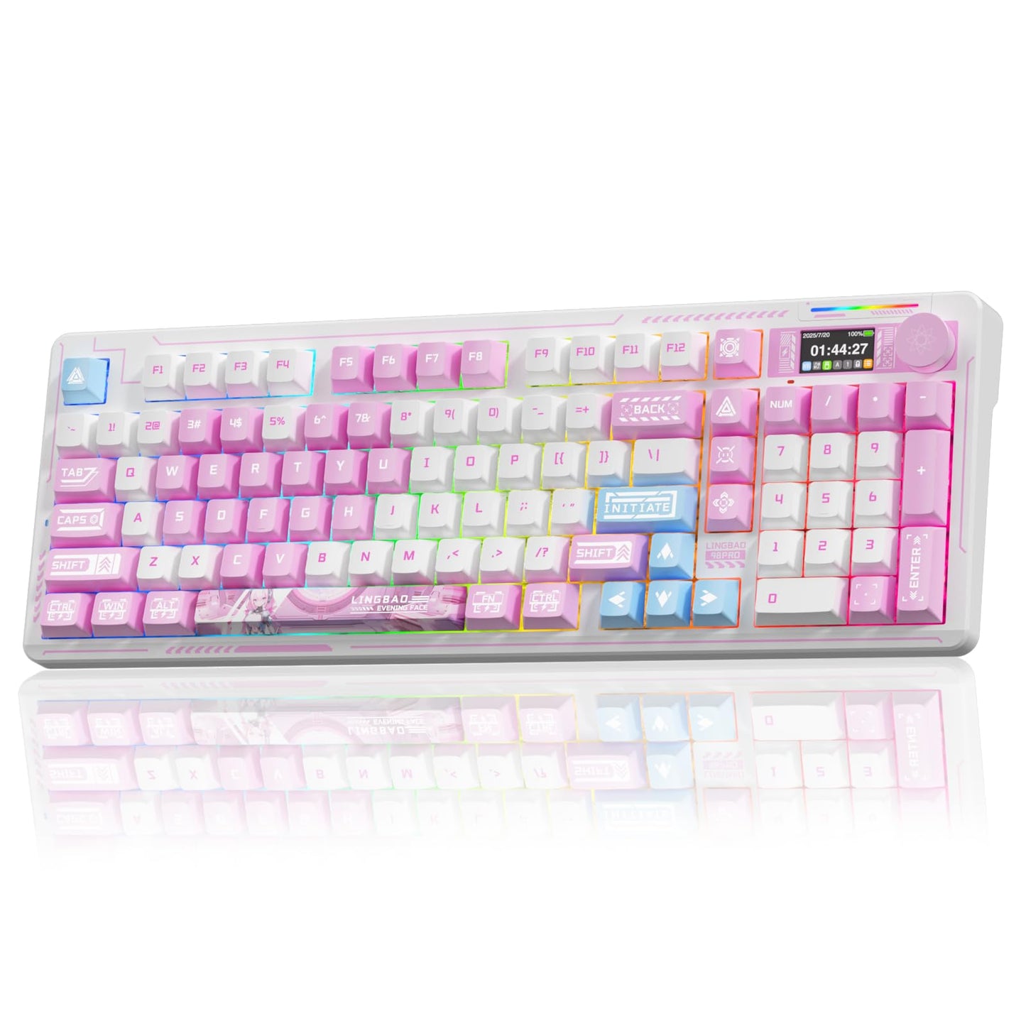 LINGBAO K98 PRO Anime Mechanical Keyboard Wireless with Screen & Knob RGB Gaming Keyboard Tri-Mode BT5.0/2.4GHz/USB-C Gasket Mount Hot Swappable Linear Switches Gamer Keyboards for PC/Mac/Android
