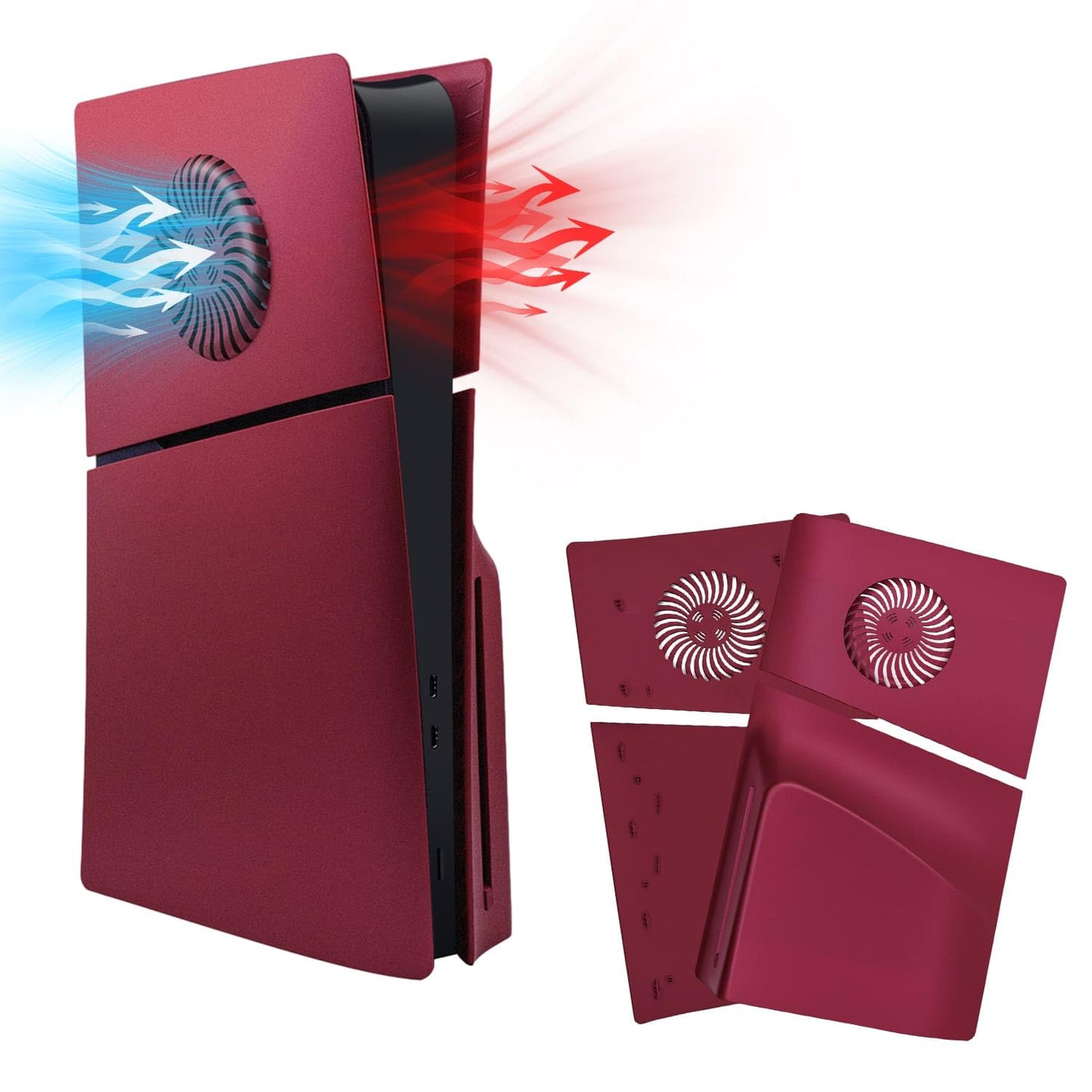Mcbazel Face Plates for PS5 Slim Disc Edition Only Anti-Scratch Replacement Panels Cover Plates Shell Case with Cooling Vent Compatible with PlayStation 5 Slim Disc Edition Console - Red