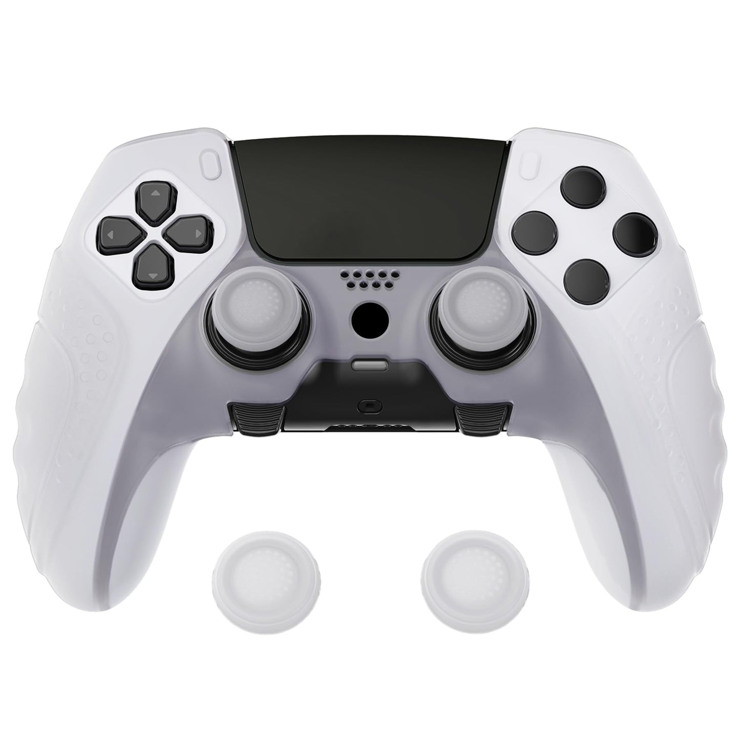 PlayVital Guardian Edition Anti-Slip Ergonomic Silicone Cover Case for ps5 Edge Controller Soft Rubber Protector Skin for ps5 Edge Wireless Controller with Thumb Grip Caps - Clear White