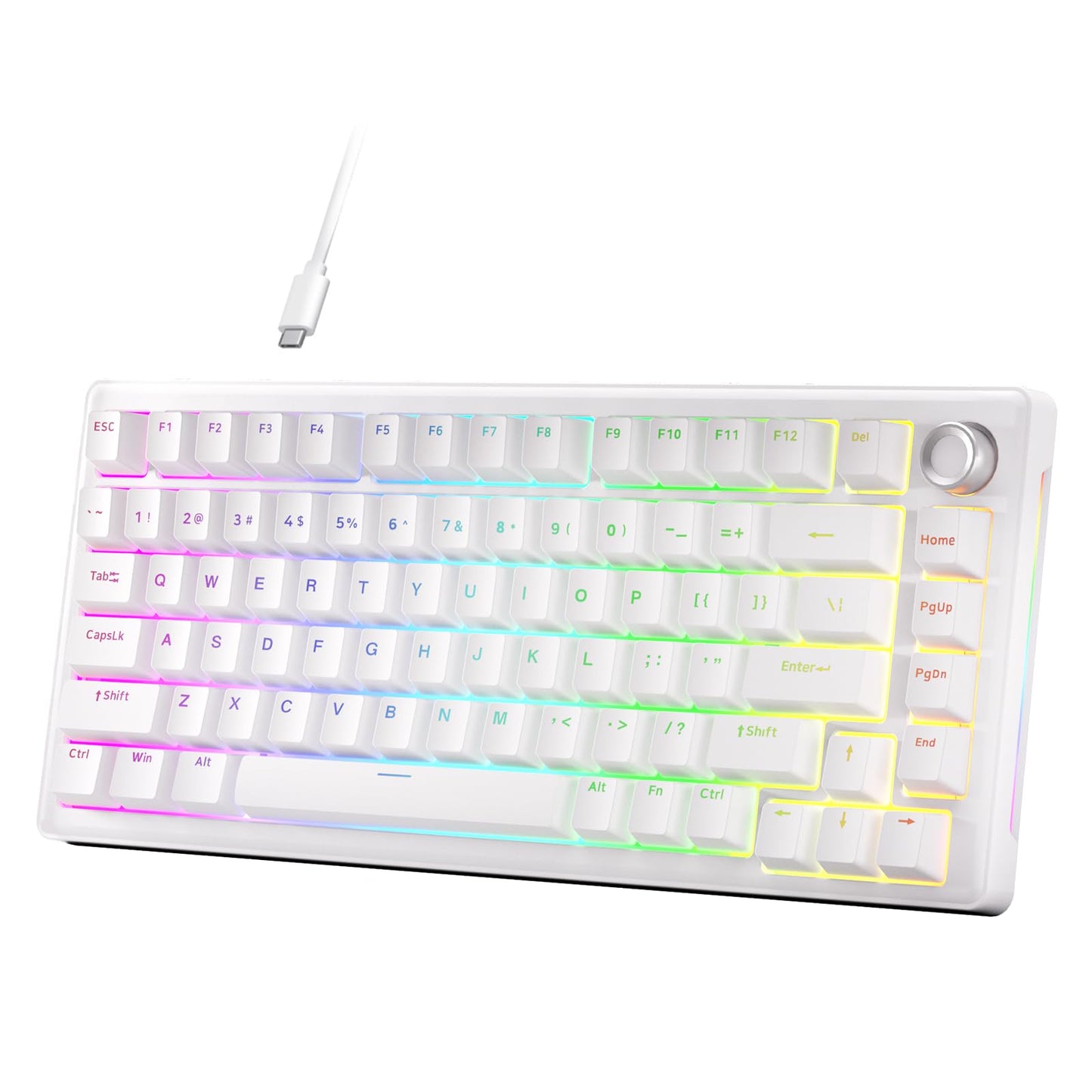 DIERYA DK81E 75% Mechanical Gaming Keyboard Hot-Swappable Pre-Lubed Linear Switches Gasket-Mount 6-Layer Dampening Foam Programmable Volume Knob RGB Backlit Double-Shot Keycaps Wired White