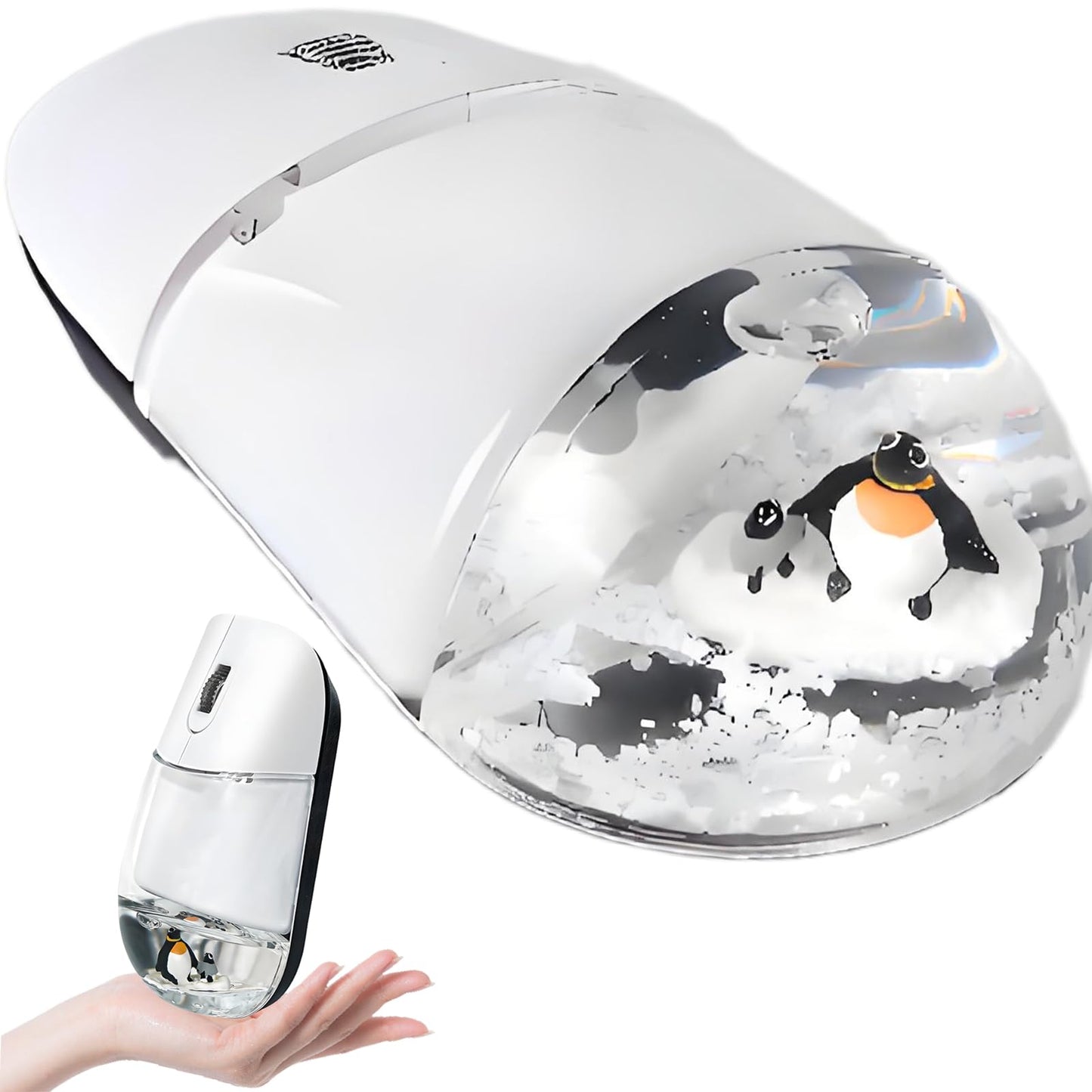Wireless Mouse -Cute Clear Aqua Design Water Mouse with Optical Precision Silent Clicks Lightweight & Floating Animal Transparent Retro Style for Home Office Great for Kids & Adult(Penguin-White)