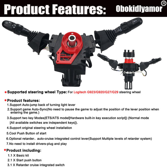 Obokidly DIY Racing Simulator Steering Wheel Turn Signal Wiper Lever Switch for Logitech G920/G923 - Black, PC Compatible