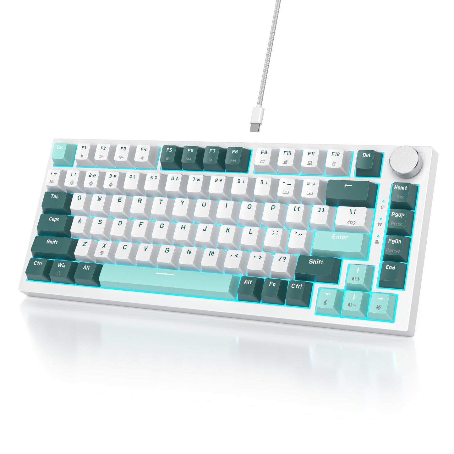 Owpkeenthy 75 Percent Gaming Keyboard Gasket Mounted 82 Key Wired Mechanical Keyboard Hot Swappable with Knob Linear Red Switch RGB Backlit for PC Laptop (Forest)