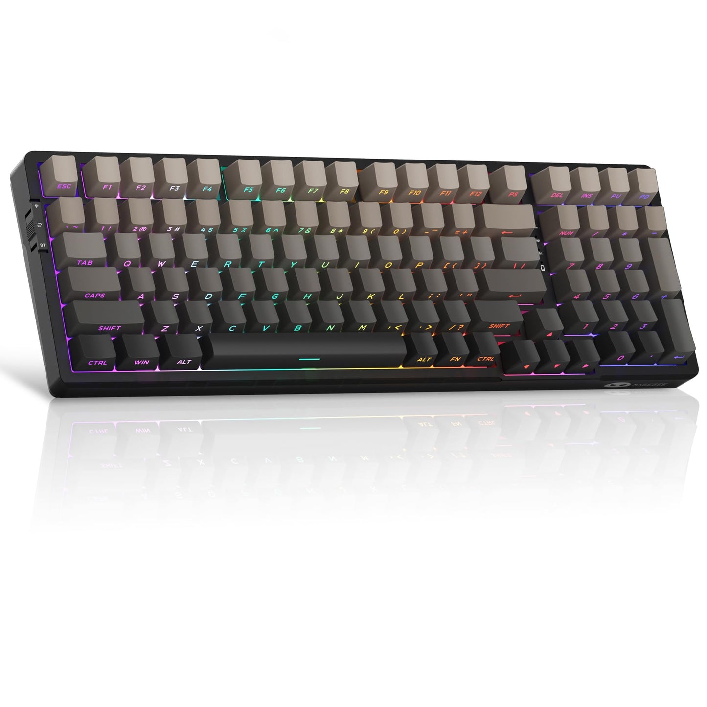 MageGee LIGHT100 Wireless Creamy Keyboard Gasket Structure Hot Swappable 2.4G/USB-C/BT5.0 RGB Backlit Mechanical Gaming Keyboard for Win/Mac/PC 8000mAh Battery Side Printed PBT Keycap Black