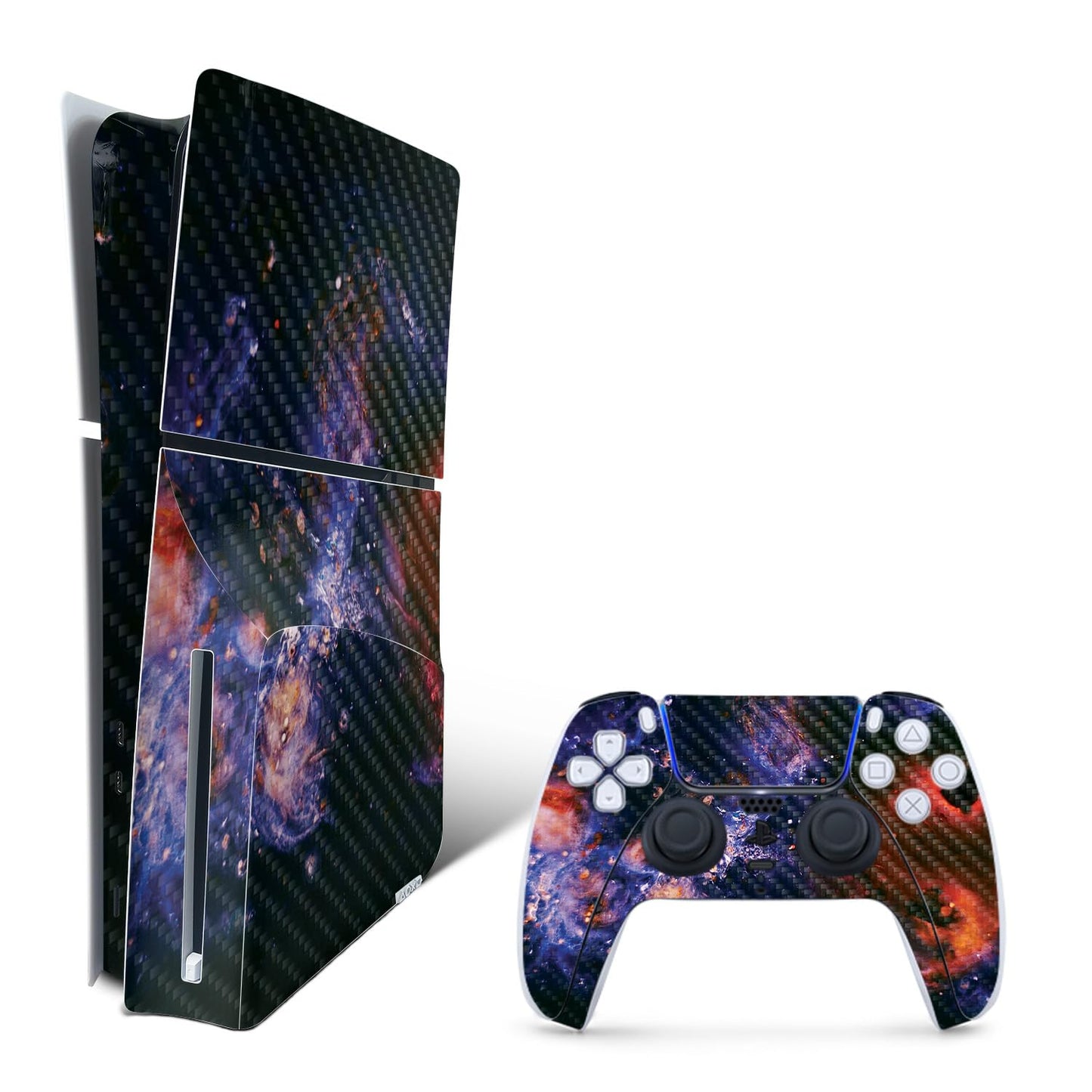 MightySkins Carbon Fiber Skin for PS5 PlayStation 5 Slim Disc Edition Bundle - Andromeda Protective Durable Textured Carbon Fiber Finish Easy to Apply Made in The USA