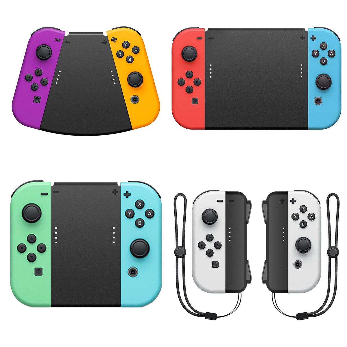 FANPL 5 in 1 Hand Grip Connector for Nintendo Switch Joy Con & OLED Model Joy Con Comfort Game Handle Connector with Wrist Strap for Joy Cons