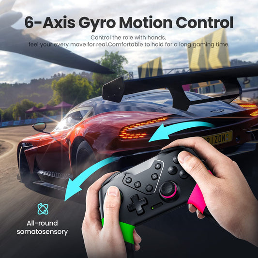 VOYEE Wireless Pro Controller for Switch/Lite/OLED, Pink+Green, Motion Control, Vibration, Turbo, Model S03