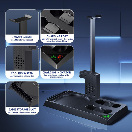 YUANHOT Vertical Cooling Stand for Xbox Series X, Charging Dock with 1400mAh Battery Pack, Dual Controller Ports, Black