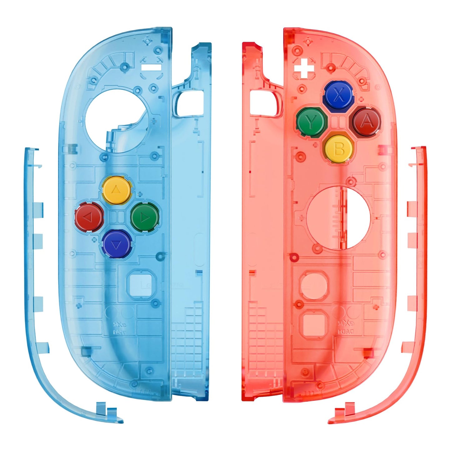 eXtremeRate Replacement Shell Buttons for Joycon 2 Clear Blue & Orange Custom Housing Faceplate Case + Decorative Strips + ABXY Direction Keys Tools for Nintendo Switch 2 Controller - Essence Version
