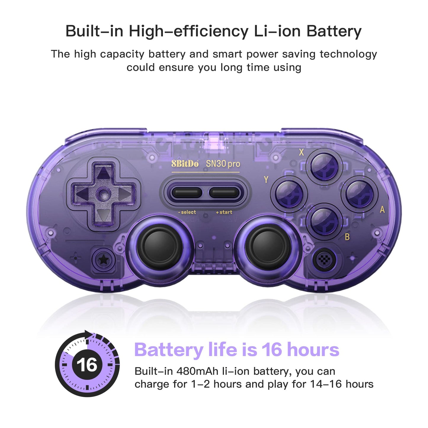 8Bitdo SN30 Pro Wireless Controller - Bluetooth, Rumble Vibration, USB-C, Compatible with Switch/Switch 2, Windows, Mac, Android - Crystal Purple