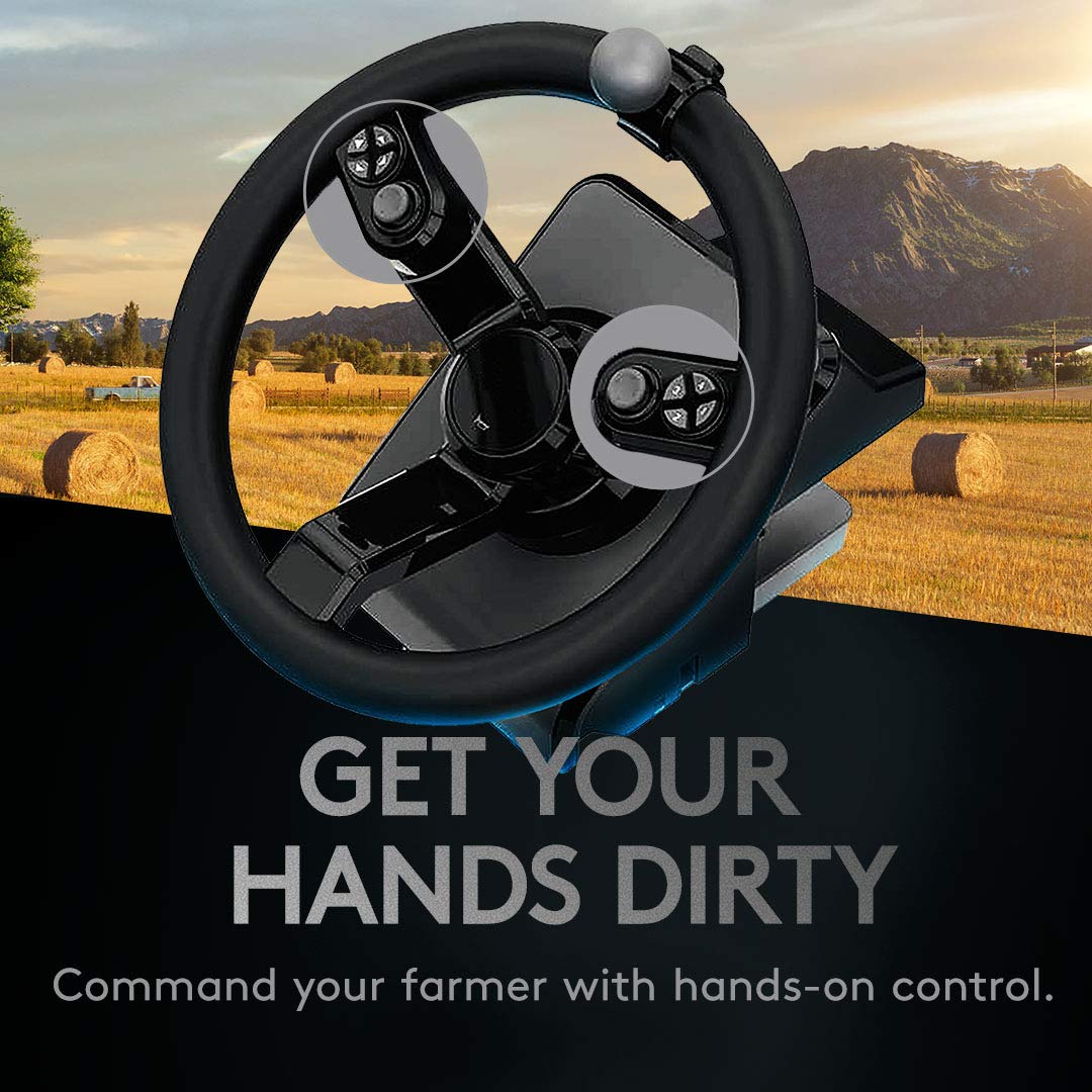 Logitech G Farm Simulator 2nd Gen Steering Wheel Bundle, PC Controller with Pedals, Black