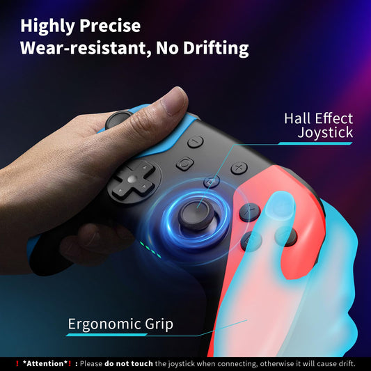 AceGamer Wireless Controller for Nintendo Switch - Hall Effect Joystick, Turbo, Dual Vibration, 2 Pack (Red+Blue)