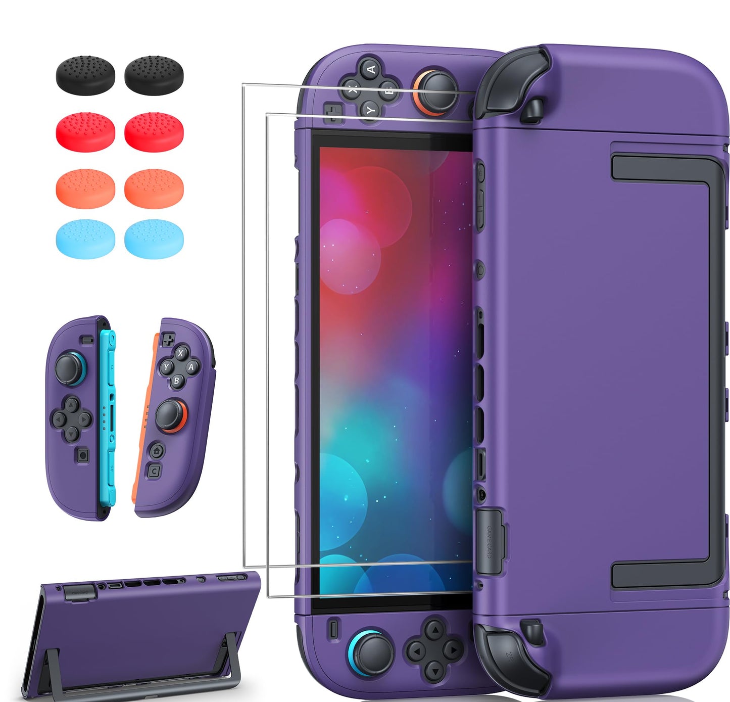 FYOUNG Upgrade Switch 2 Protective Case&Screen Protector Set Dockable Cover Hard Shell for Nintendo Switch 2 2025 Console Accessories Travel-Friendly Kickstand Cutouts(Purple for Switch 2 7.9inch)