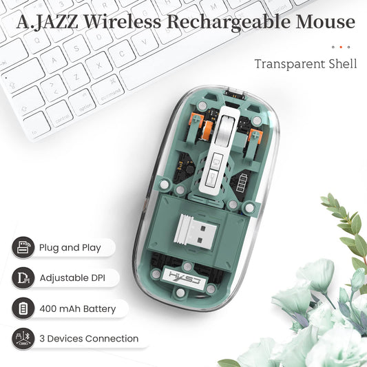 A.JAZZ Wireless Mini Bluetooth 5.1 Mouse - Rechargeable, Silent, Green, Model cdn4981