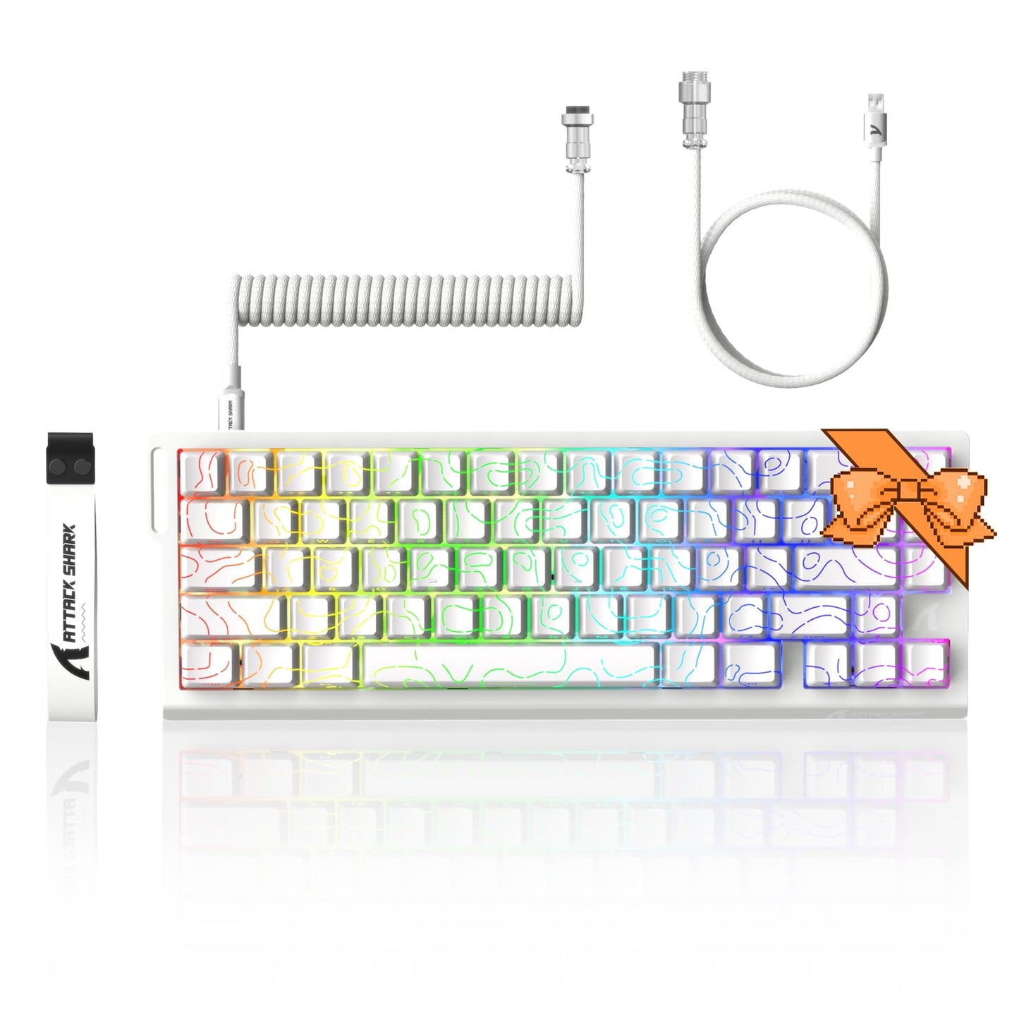 ATTACK SHARK X68 HE 8KHZ Rapid Trigger Keyboard Magnetic Switch 0.01 mm RT Accuracy Wired RGB 60% Gaming Keyboard TKL with Adjustable Actuation Snap Tap Coiled Cable for PC/Mac(White Contour)