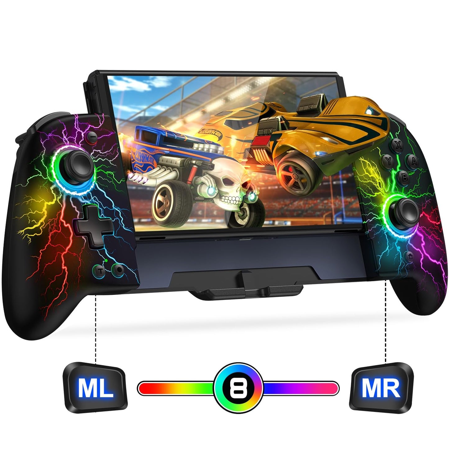Gammeefy JC200 Switch Controller - Hall Effect One-Piece Wireless Switch Joypad (No Drift No Deadzone) with 9 Color Lights for Nintendo Switch/Switch OLED