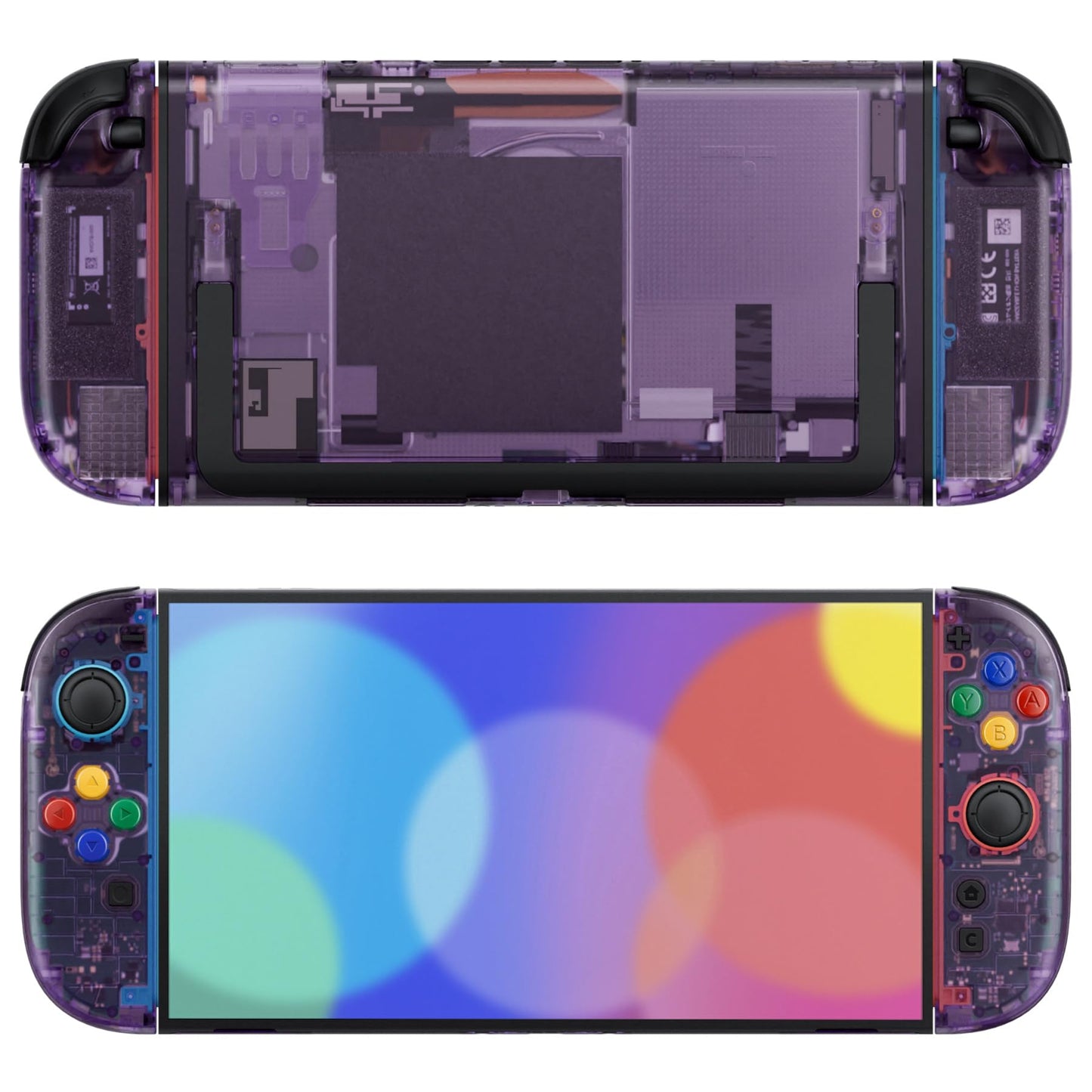 eXtremeRate DIY Replacement Shell Buttons for Nintendo Switch 2 Custom Console Rear Back Plate + Faceplate with Decorative Strips Direction Keys for Joycon 2 - Essence Version - Clear Atomic Purple