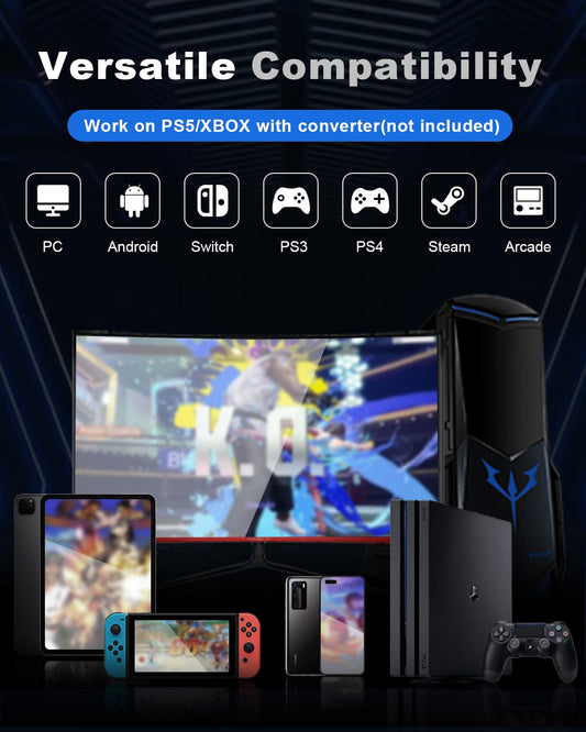 SIXSIR M16+ Leverless Arcade Stick Controller - Custom RGB, 16 Key, Slim Aluminum Alloy, Grey for PC/PS4/PS3/Switch