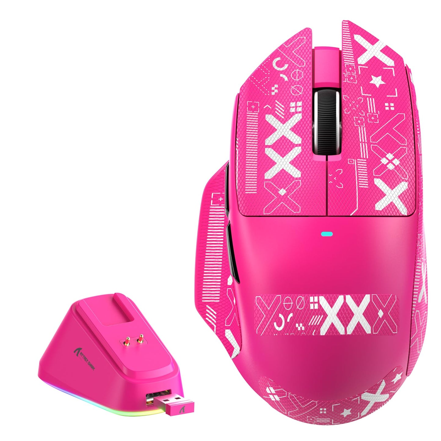 MAMBASNAKE?Attack Shark V6 65g Lightweight RGB Gaming Mouse with Magnetic Charging Dock BT/2.4G Wireless/Wired 1K Polling Rate 25K DPI Gaming Mice for PC/Mac/Laptop(Berry&Stickers)