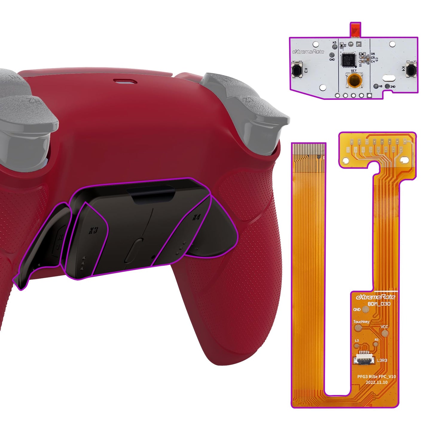 eXtremeRate Black Real Metal Buttons RMB Ver. RISE4 Remap Kit for PS5 Controller BDM-030 040 050 Volcanic Red Rubberized Grip Redesigned Back Shell Upgrade Board & 4 Back Buttons for PS5 Controller