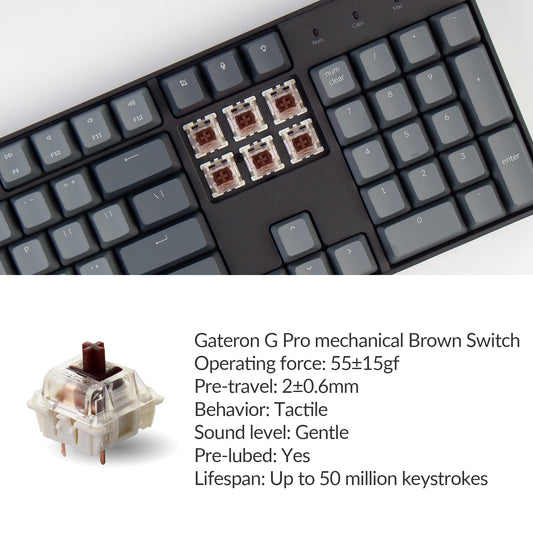 Keychron K10 Mechanical Gaming Keyboard - Bluetooth/Wired, Gateron G Pro Brown Switch, RGB Backlight, 104 Keys for Mac & Windows