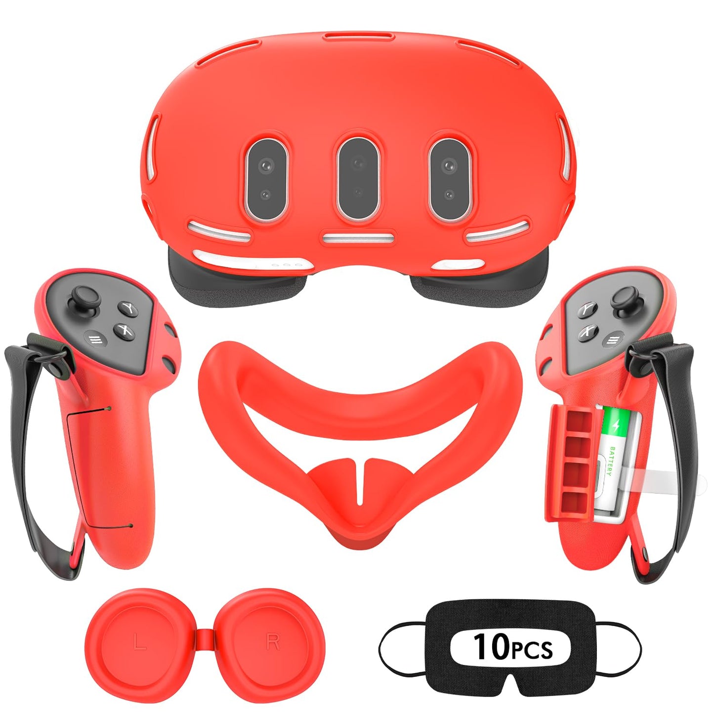Rechale Silicone Cover Set for Meta Quest 3 Upgraded Design Full Protection for Quest 3 4 in 1 VR Accessories Protective Cover for Oculus Quest 3 Ideal Present for Birthday and Christmas (Red)