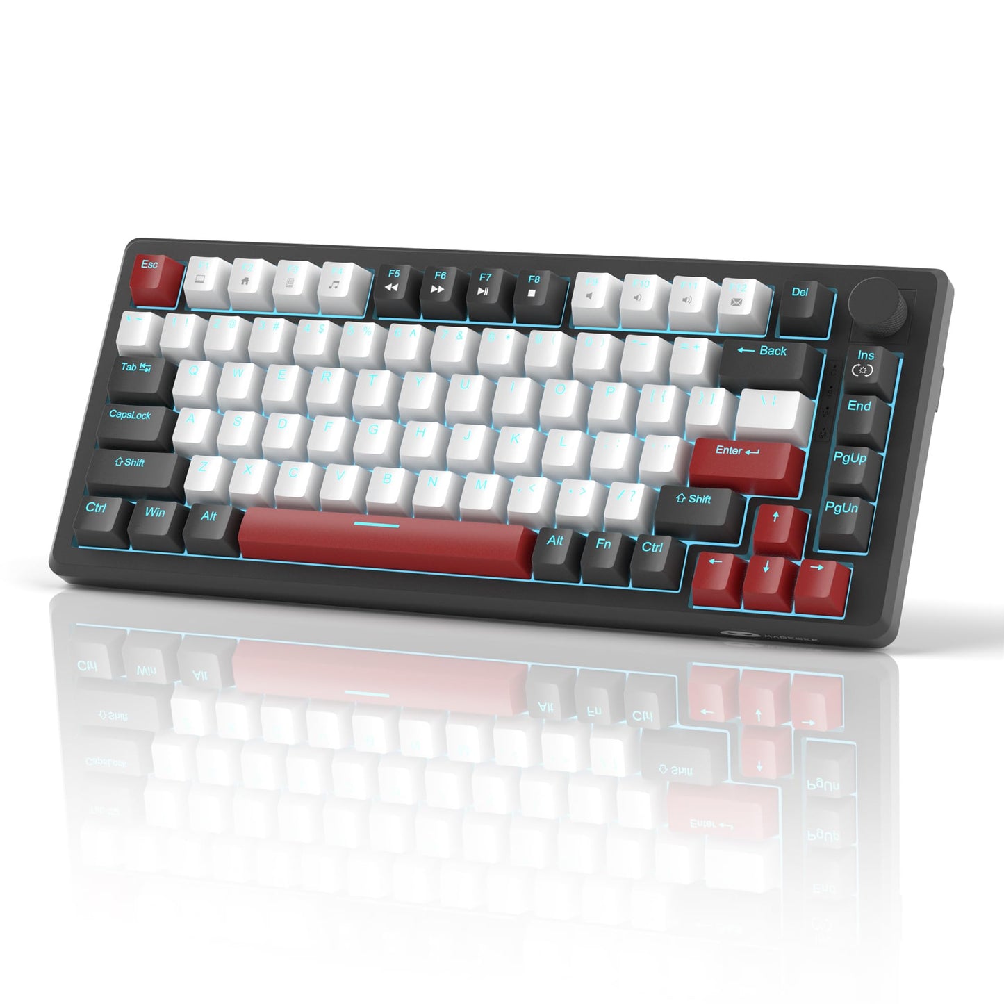 MageGee 75% Mechanical Gaming Keyboard Compact Blue Backlit Wired Gaming Keyboards with Red Switches EVA Foam Knob Control STAR75 Portable NKRO PC Gaming Keyboard - Black & White