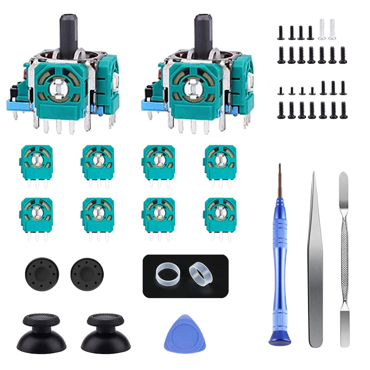 Joysticks Replacement for PS5 Controller AOLION 3D Joystick Module Parts 55 PCS Controller parts with 8 Potentiometer 2 Joystick Thumbstick 10 Protective Ring and More black