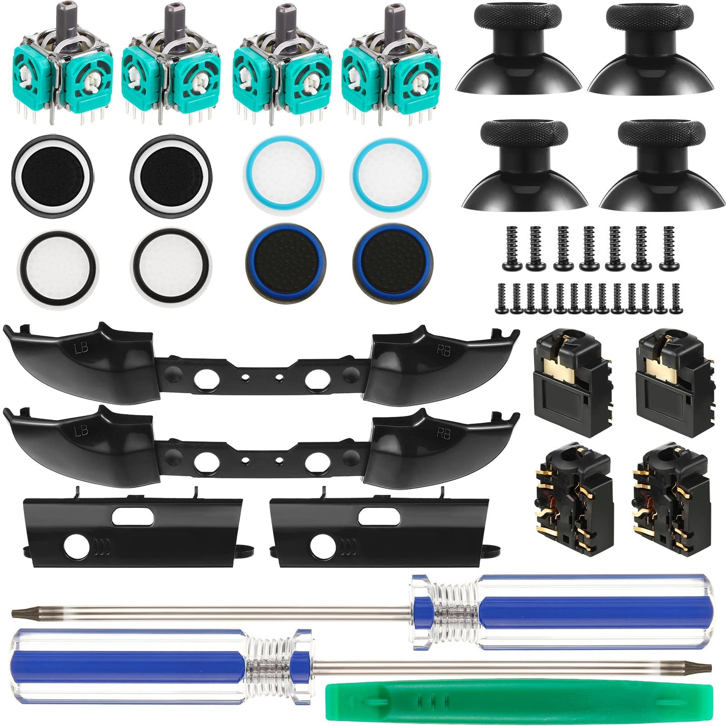 Skylety 31 Piece Replacement Game Controller Kit Thumbsticks Cover Joystick LB RB Bumper control button Headphone Jack Plug Port Screwdriver Compatible with Xbox ONE S Controller Model 1708