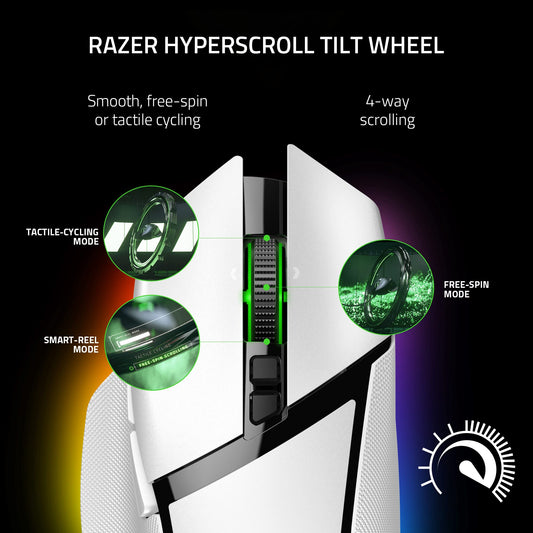 Razer Basilisk V3 Pro Wireless Gaming Mouse - 30K Optical Sensor, HyperScroll Wheel, 11 Buttons, White, Renewed