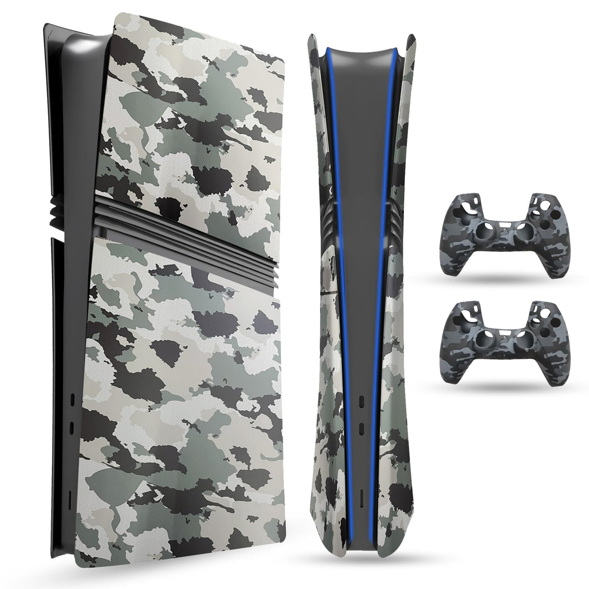 PEYANZ Faceplate for PS5 Pro (Digital Edition) Cover Plate ABS Shell Matt Skin with Extra 2 Controller Silicone Covers (Camo)