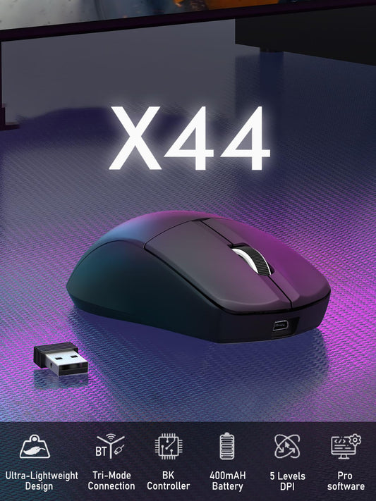 E-YOOSO Wireless Gaming Mouse - Tri-Mode, 4000 DPI, 5 Programmable Buttons, Ultra-Thin Ergonomic Design, Black, Model X-44