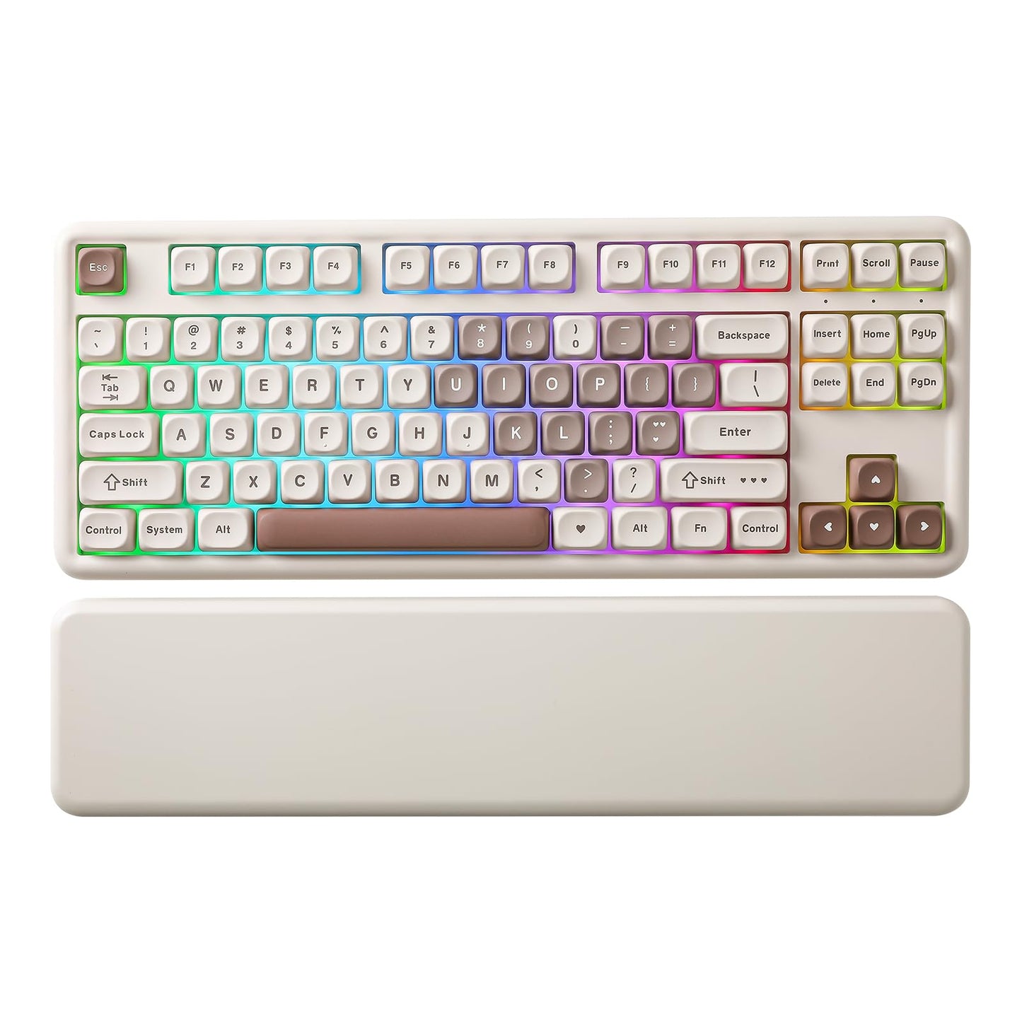 YUNZII B87 Wireless Mechanical Keyboard QMK/VIA Programmable TKL Layout 87 Keys BT/2.4G/USB-C Hot Swap Gasket Mount RGB Backlit Gaming with Wrist Rest for Win/Mac (Brown Heart Cocoa Cream V2)
