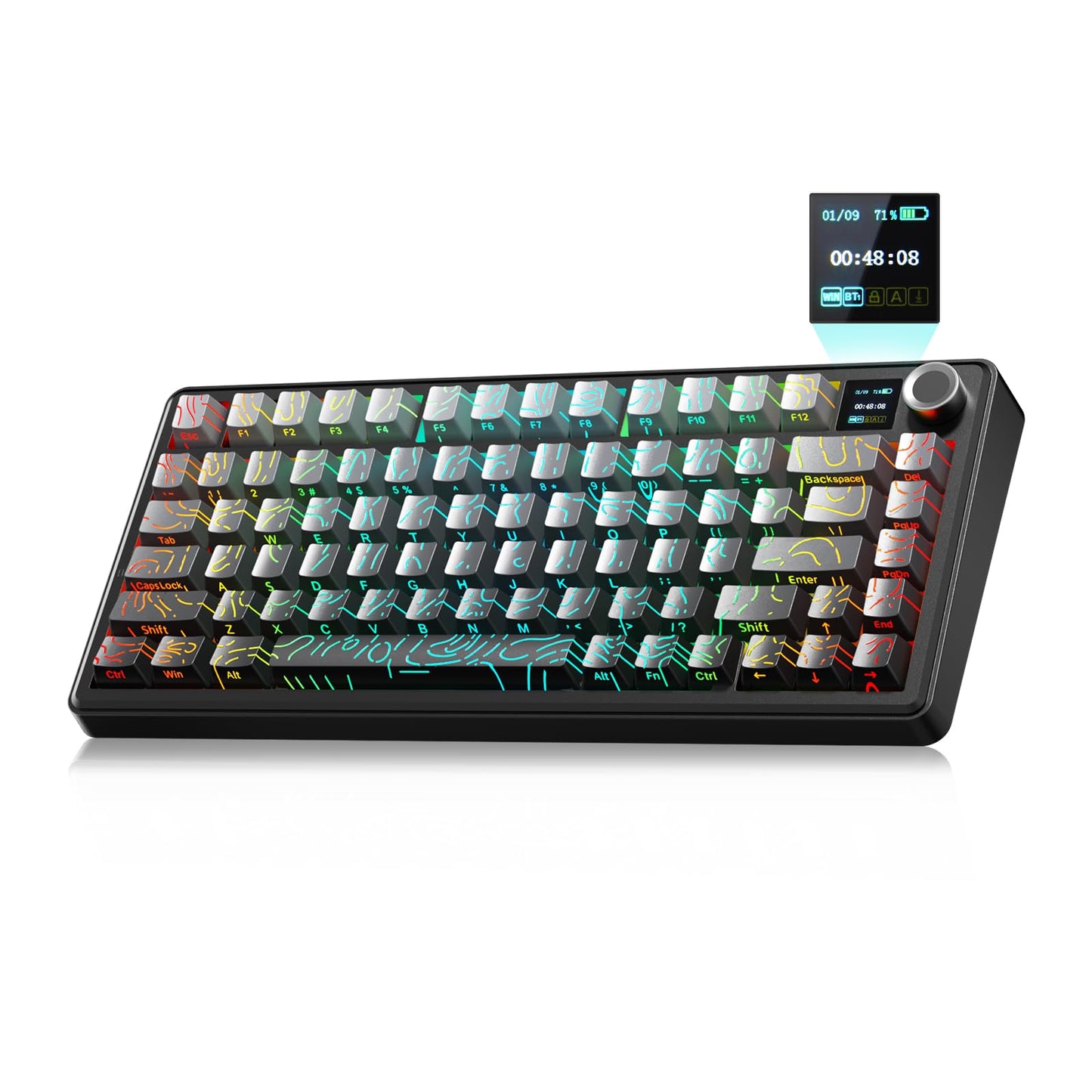 LEOBOG x Aula F75 MAX Wireless Gaming Keyboard w/Smart Display & Knob 75% Hot Swappable Custom Mechanical Keyboard RGB Backlit Pre-lubed Linear Switches Side Printed PBT Topographic Keycaps(Grey)